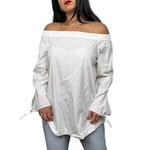 Free People White Off the Shoulder Tie Sleeve Blouse